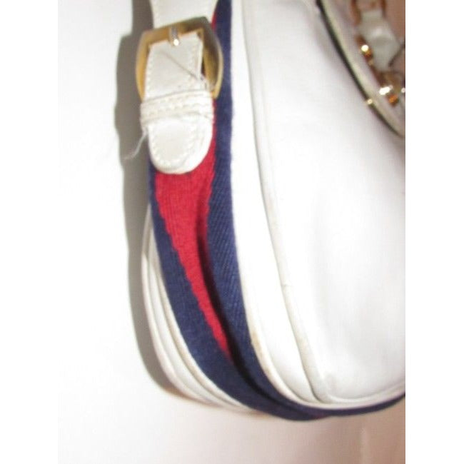 Gucci Vintage Pursesdesigner Purses White Leather With Red And Blue Striped Accents Canvas Shoulder
