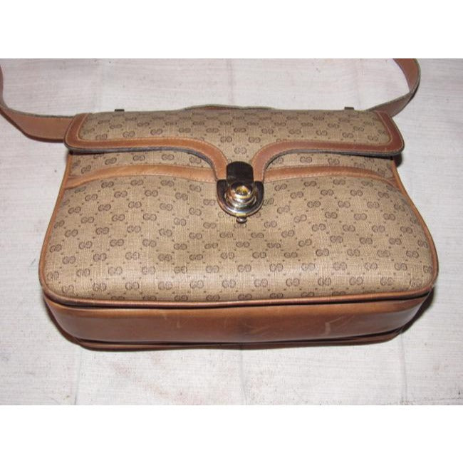 Gucci Vintage Pursesdesigner Purses Brown Small G Logo Print Coated Canvas And Camel Leather Shoulde