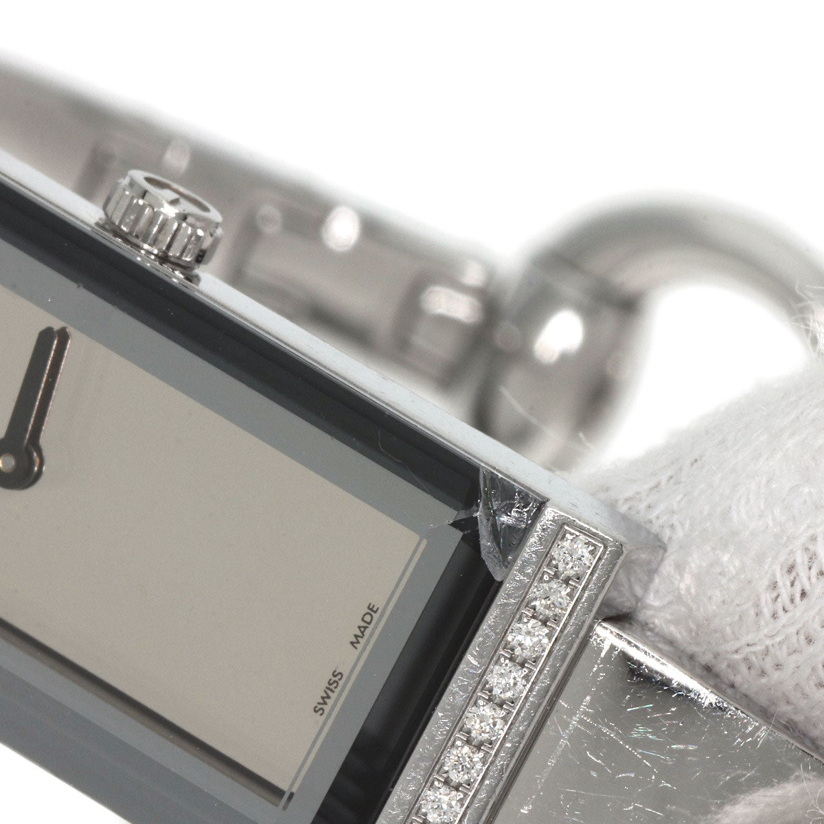 GUCCI Watches Quartz 127.5 Stainless Steel Silver Square Face Bezel Diamond mirror dial