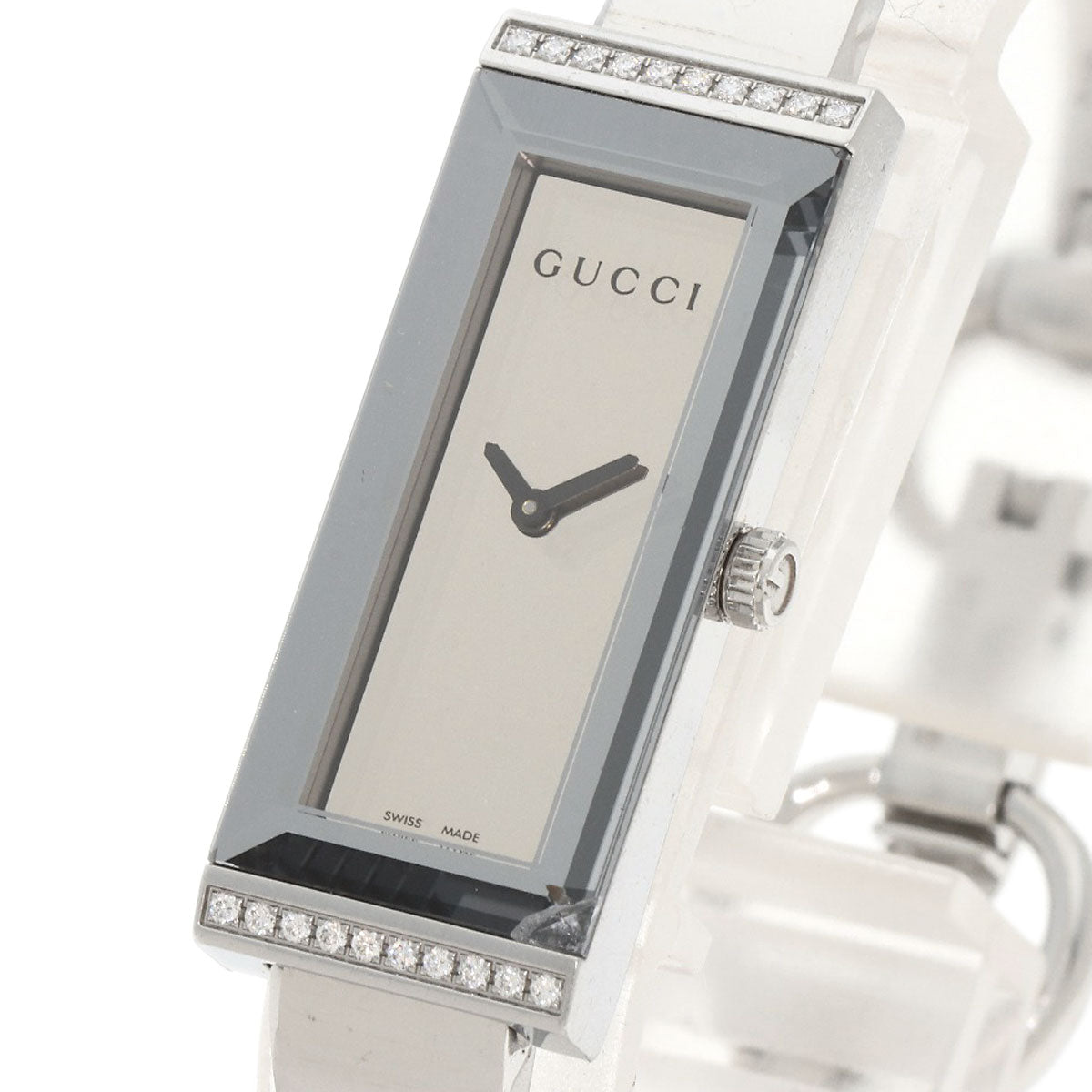 GUCCI Watches Quartz 127.5 Stainless Steel Silver Square Face Bezel Diamond mirror dial