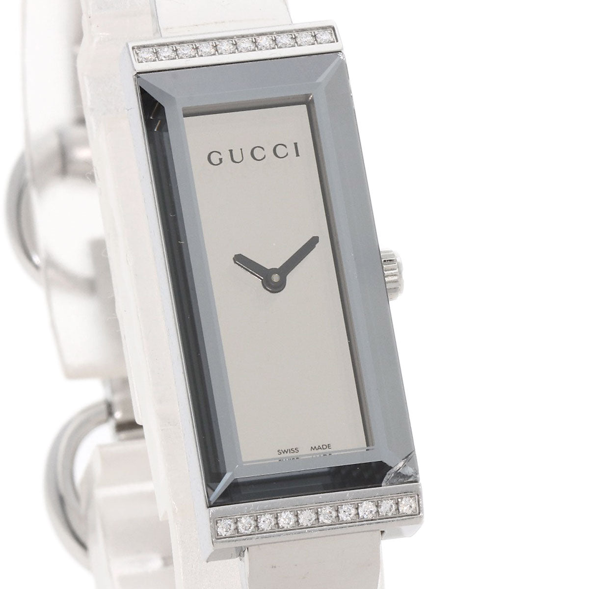 GUCCI Watches Quartz 127.5 Stainless Steel Silver Square Face Bezel Diamond mirror dial