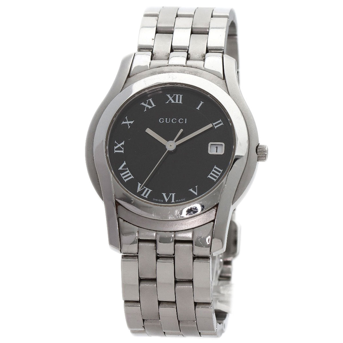 GUCCI Watches Quartz 5500M Stainless Steel , Stainless Steel Silver Round face black dial mens Used