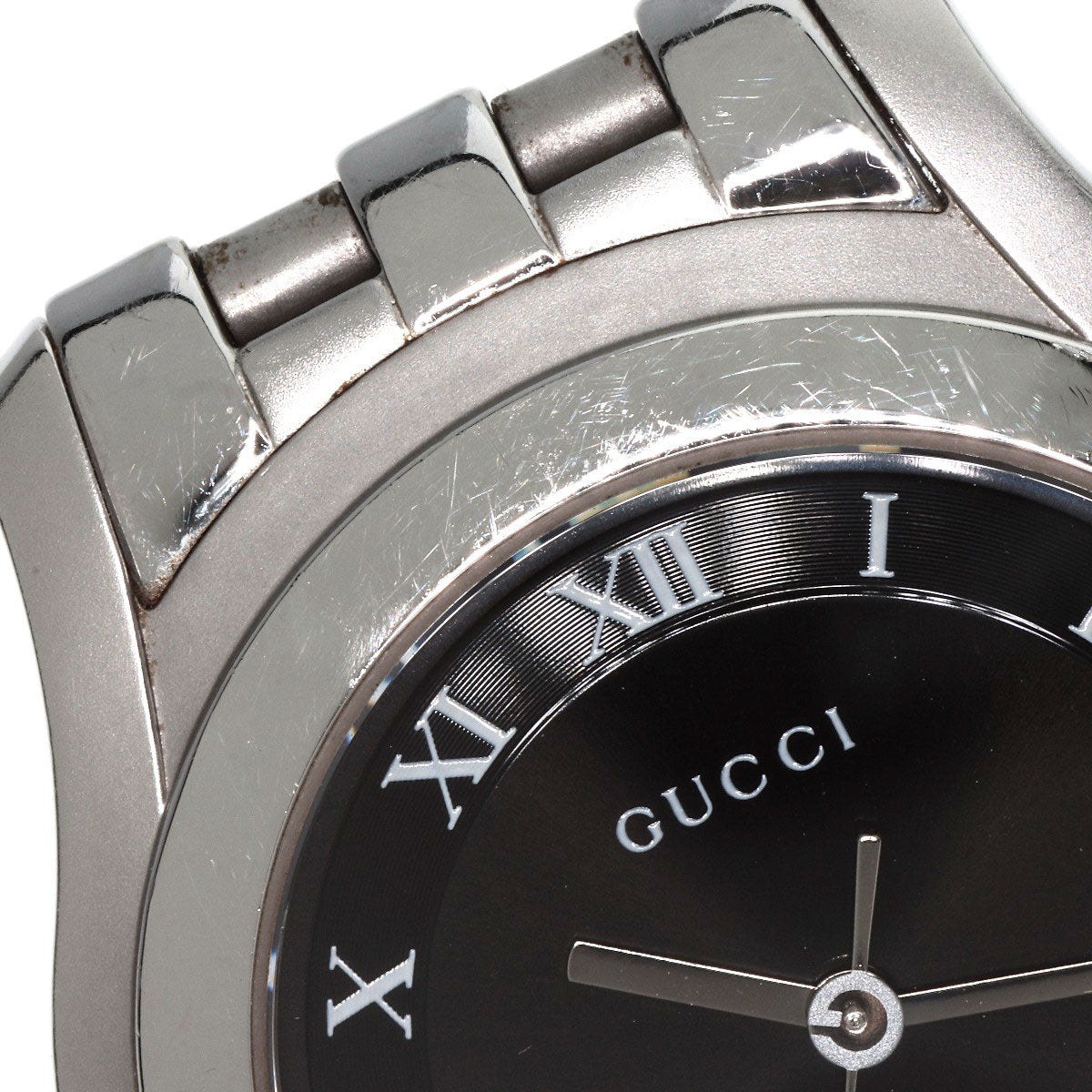 GUCCI Watches Quartz 5500M Stainless Steel , Stainless Steel Silver Round face black dial mens Used