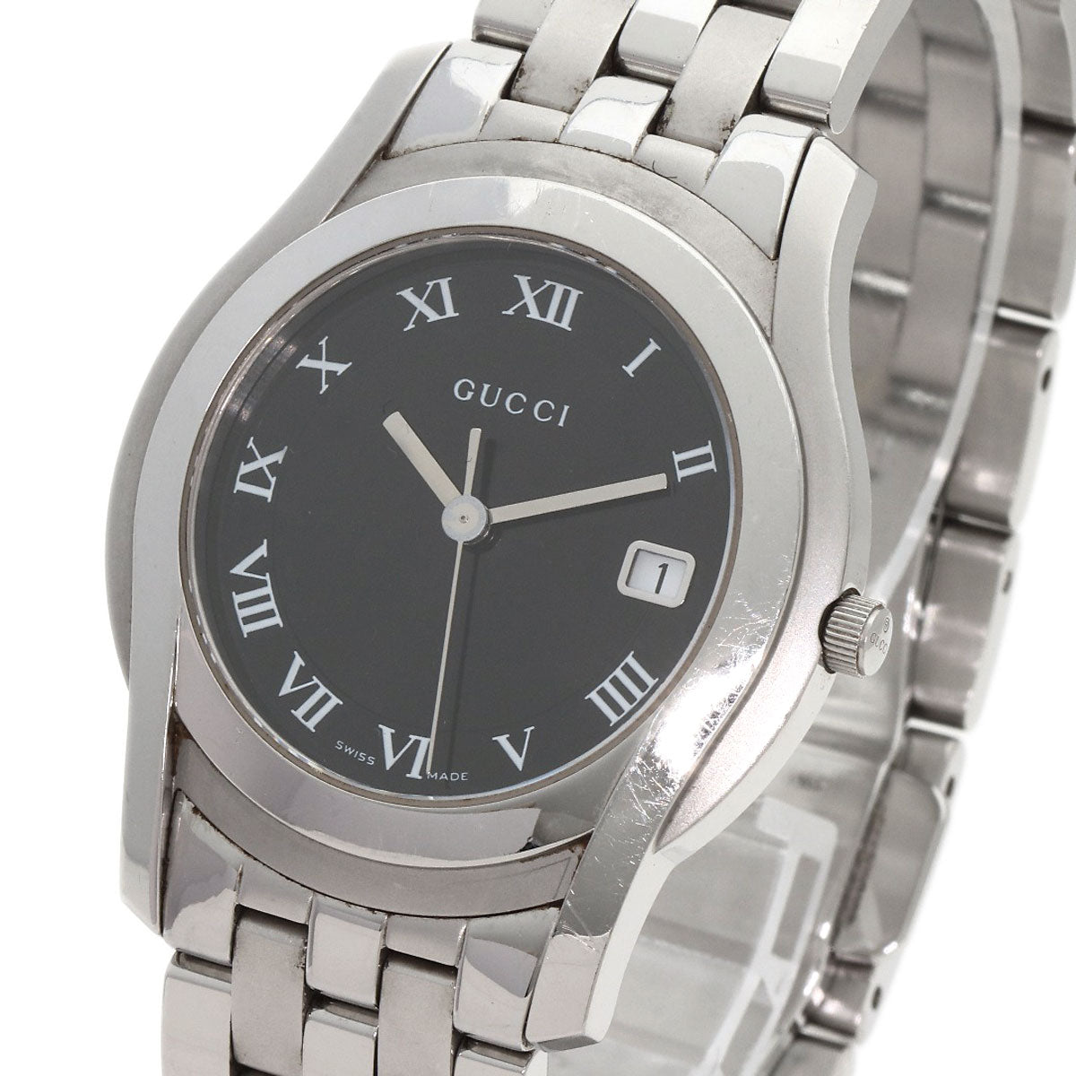 GUCCI Watches Quartz 5500M Stainless Steel , Stainless Steel Silver Round face black dial mens Used