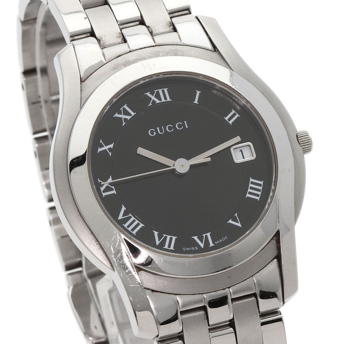 GUCCI Watches Quartz 5500M Stainless Steel , Stainless Steel Silver Round face black dial mens Used