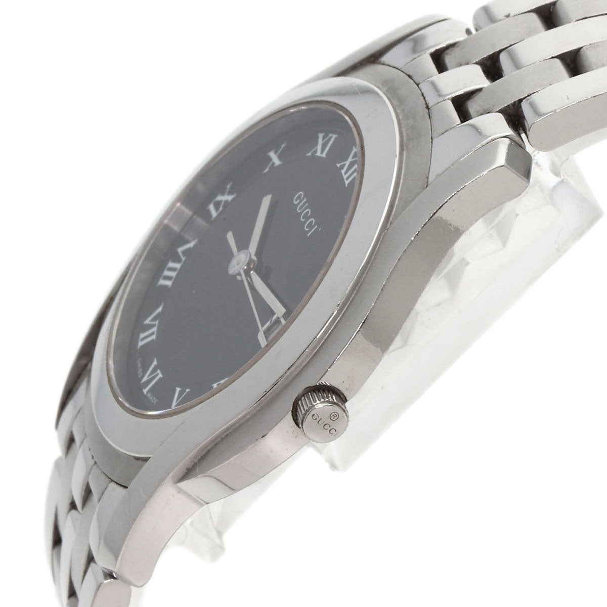 GUCCI Watches Quartz 5500M Stainless Steel , Stainless Steel Silver Round face black dial mens Used