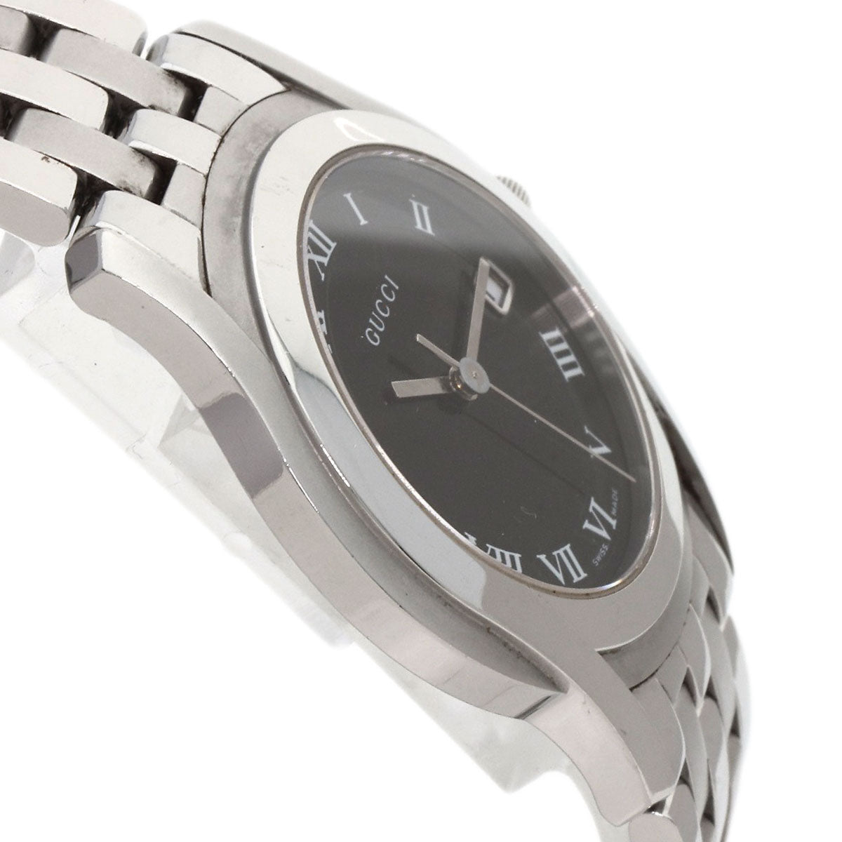 GUCCI Watches Quartz 5500M Stainless Steel , Stainless Steel Silver Round face black dial mens Used