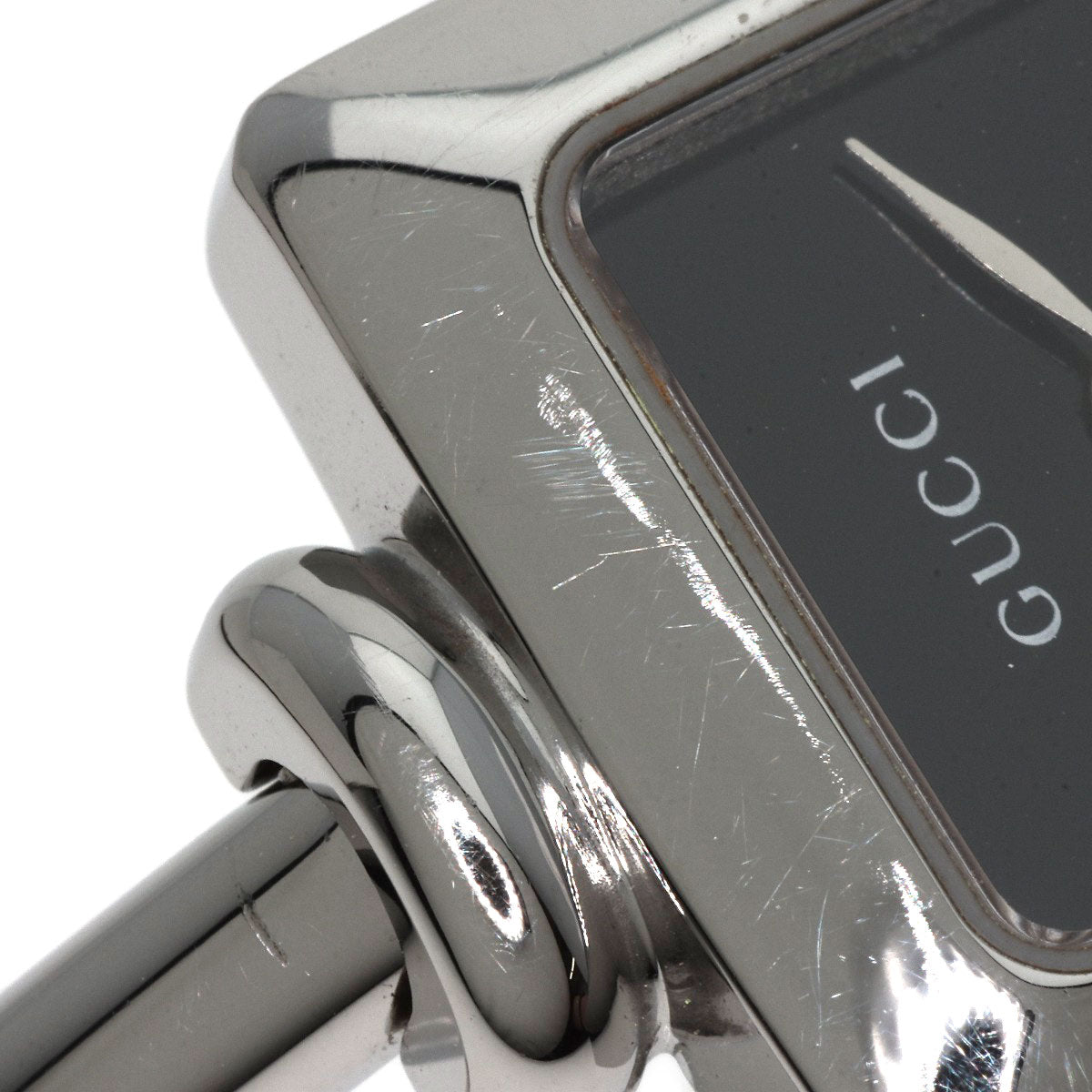 GUCCI Watches Quartz 1900L Stainless Steel , Stainless Steel Silver Square face bangle black dial Women Used