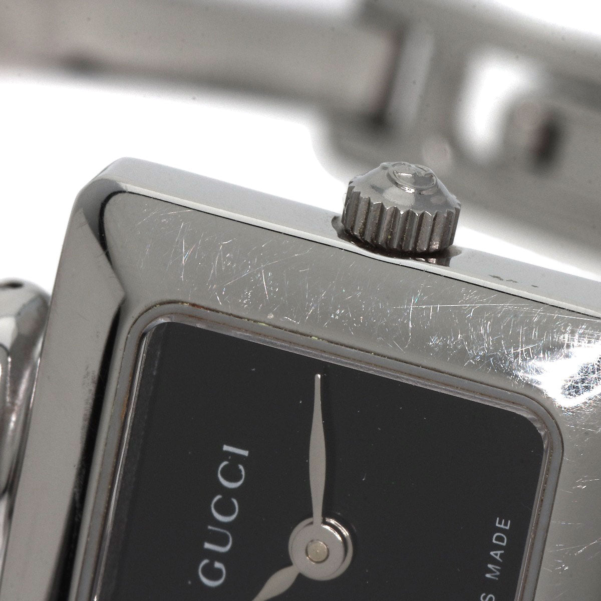 GUCCI Watches Quartz 1900L Stainless Steel , Stainless Steel Silver Square face bangle black dial Women Used