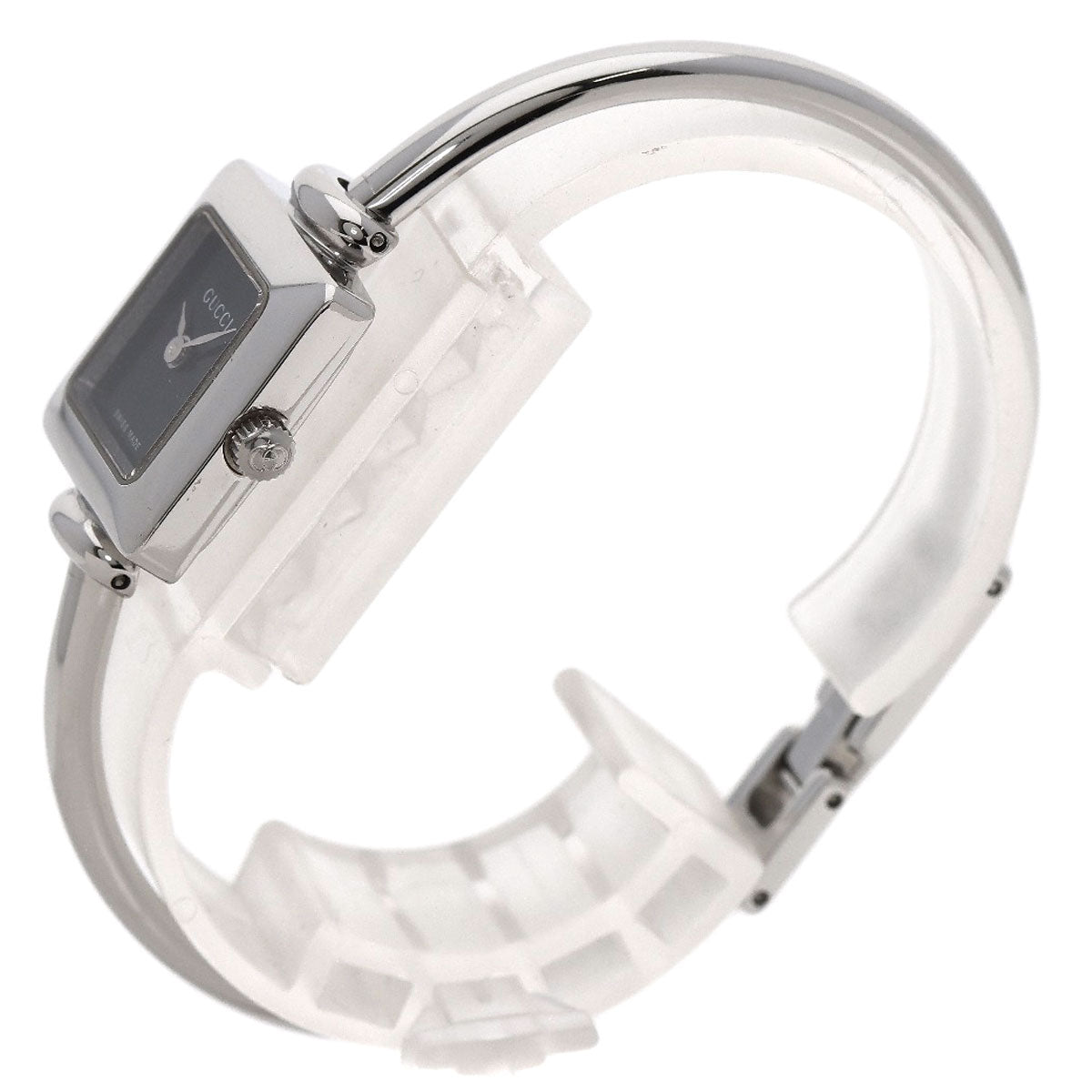 GUCCI Watches Quartz 1900L Stainless Steel , Stainless Steel Silver Square face bangle black dial Women Used
