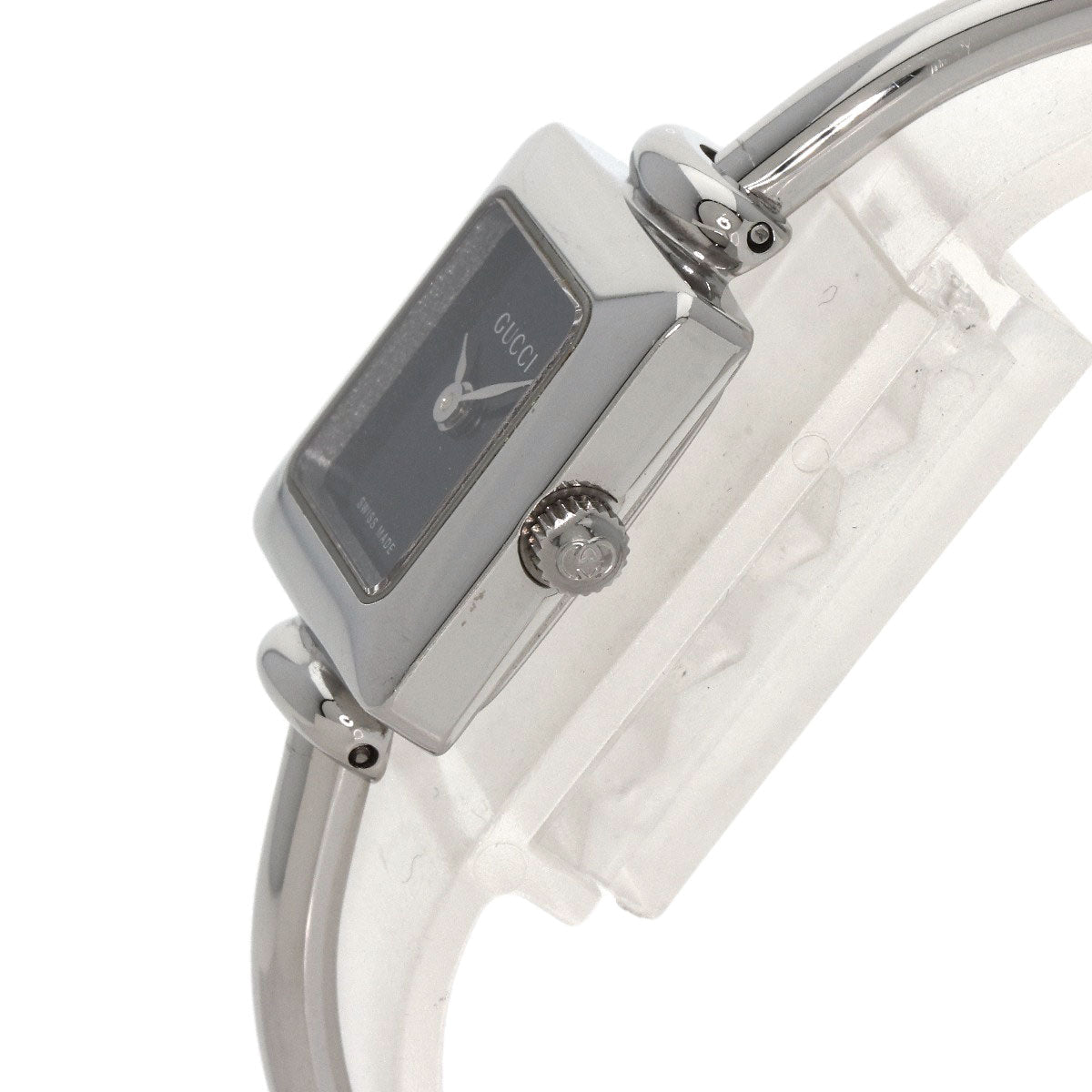 GUCCI Watches Quartz 1900L Stainless Steel , Stainless Steel Silver Square face bangle black dial Women Used