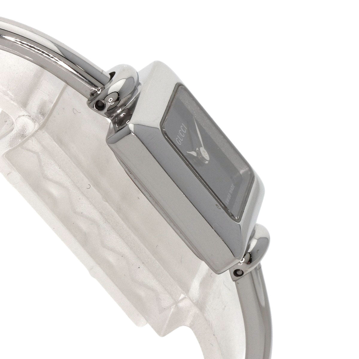 GUCCI Watches Quartz 1900L Stainless Steel , Stainless Steel Silver Square face bangle black dial Women Used