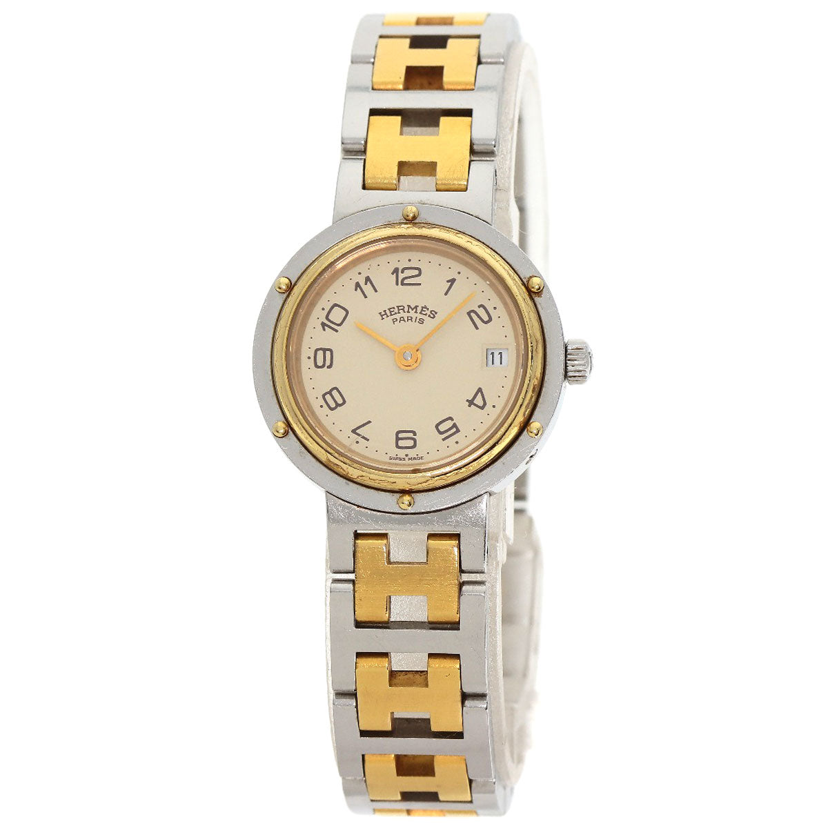HERMES Watches Quartz Stainless Steel , SSxGP gold Clipper Old Belt cream dial Women Used