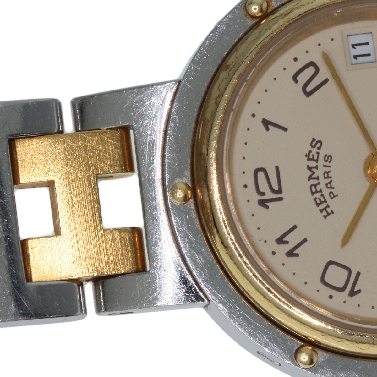 HERMES Watches Quartz Stainless Steel , SSxGP gold Clipper Old Belt cream dial Women Used