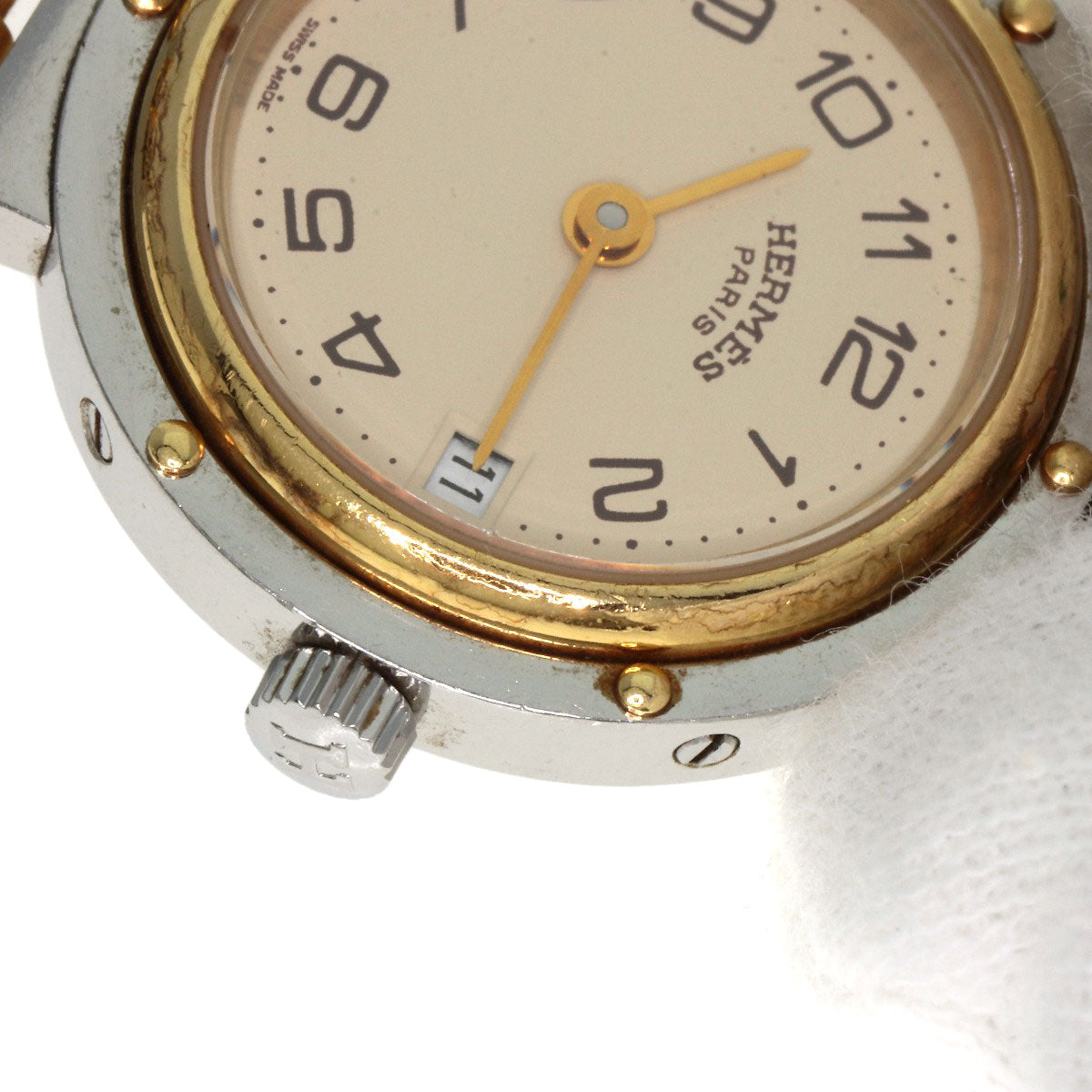 HERMES Watches Quartz Stainless Steel , SSxGP gold Clipper Old Belt cream dial Women Used