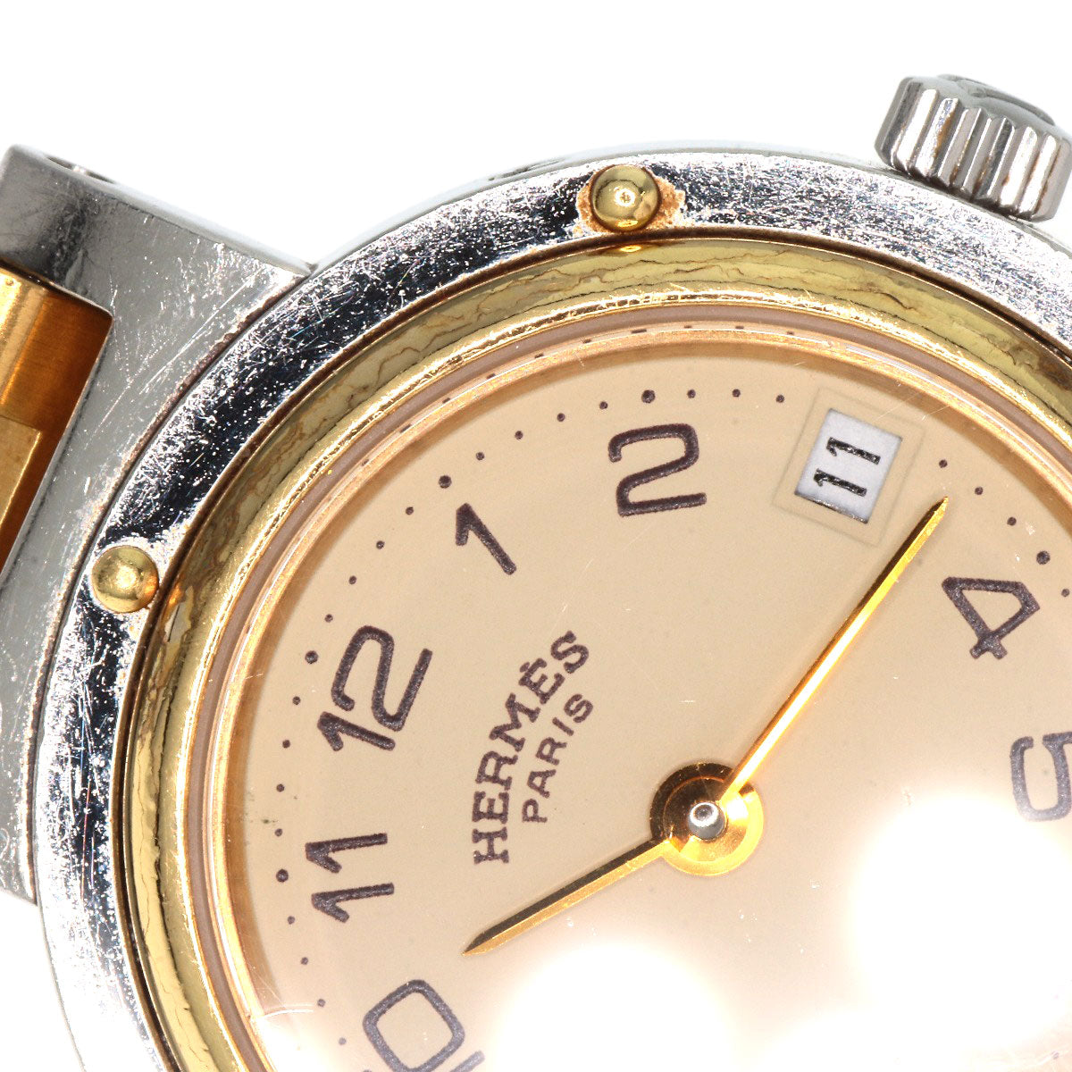HERMES Watches Quartz Stainless Steel , SSxGP gold Clipper Old Belt cream dial Women Used