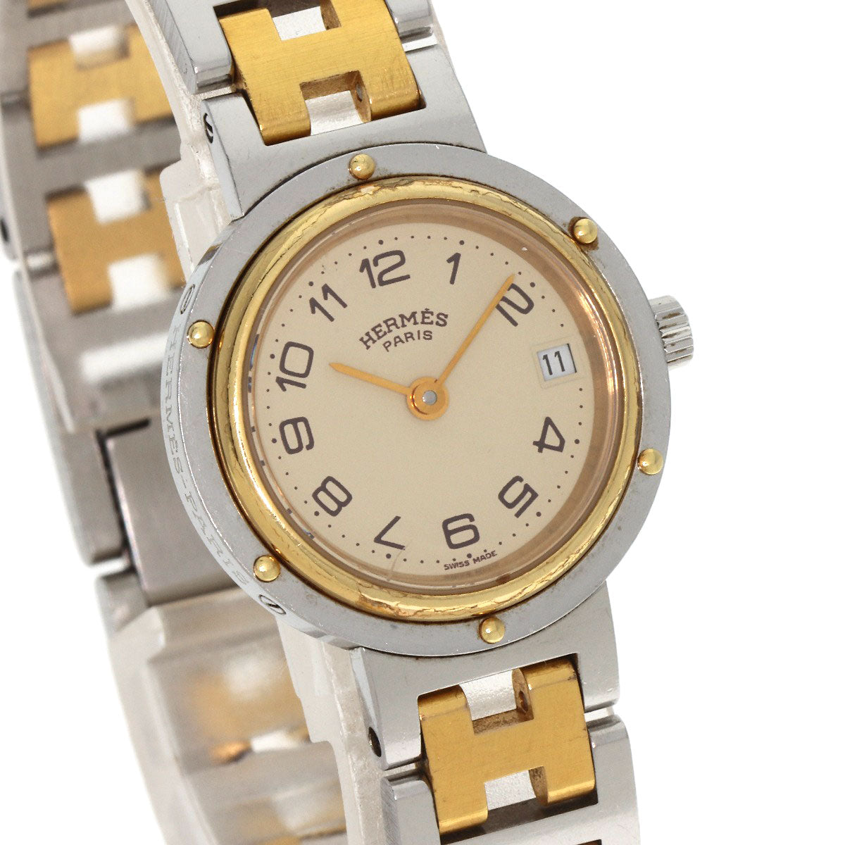 HERMES Watches Quartz Stainless Steel , SSxGP gold Clipper Old Belt cream dial Women Used