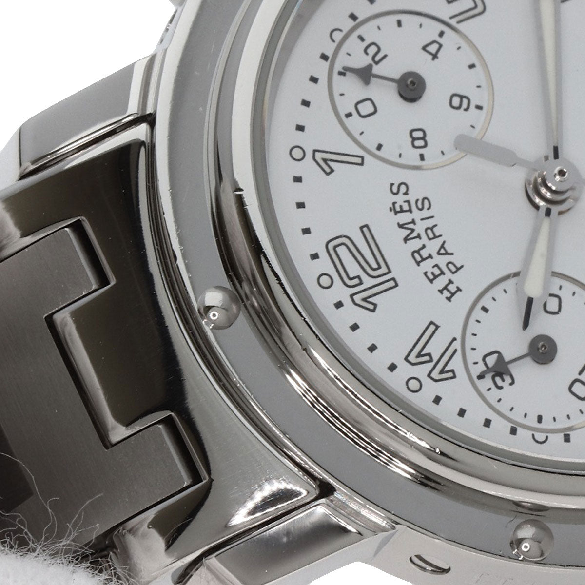 HERMES Watches Quartz CL1.310 Stainless Steel , Stainless Steel Silver Clipper Chronograph New Buckle white dial Women Used