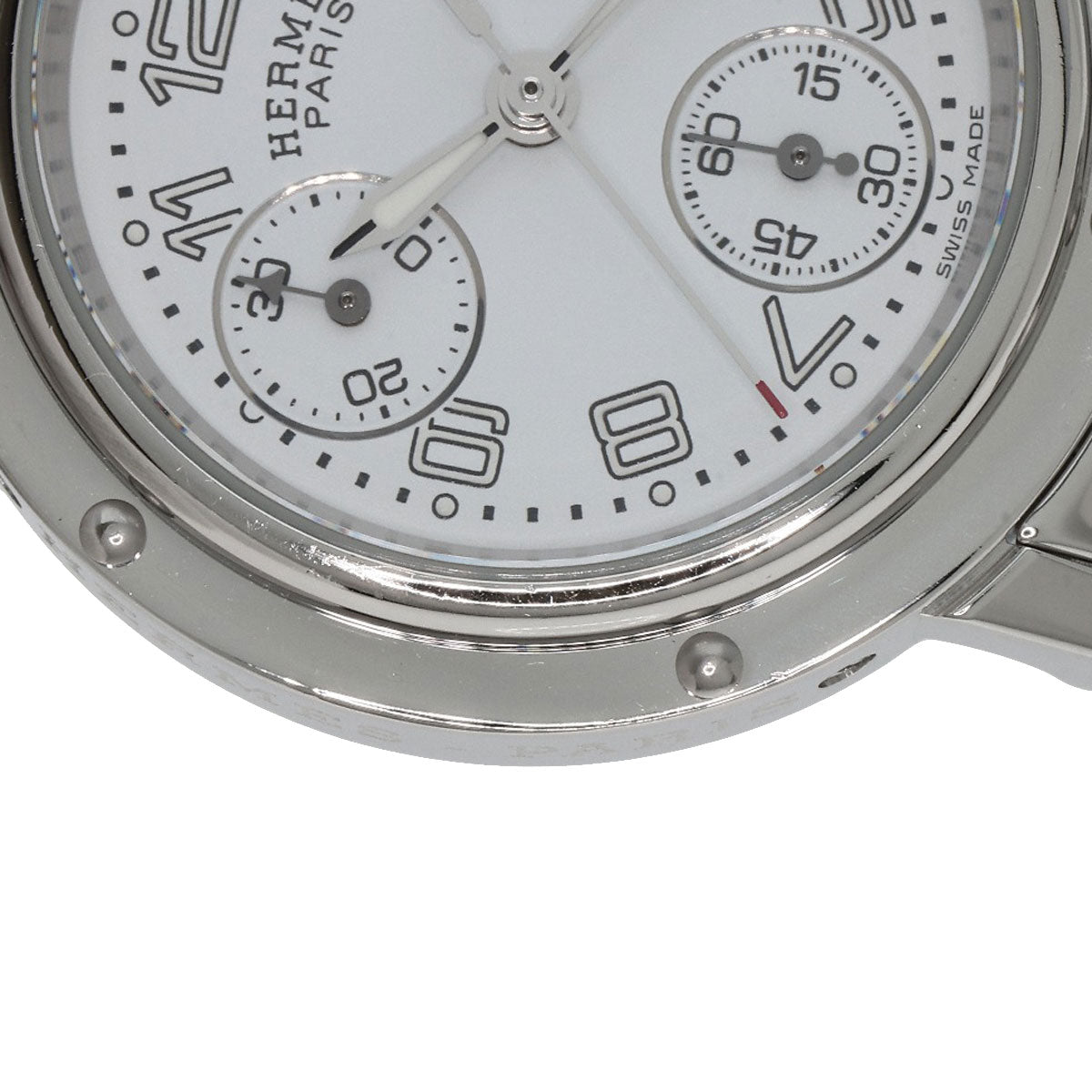 HERMES Watches Quartz CL1.310 Stainless Steel , Stainless Steel Silver Clipper Chronograph New Buckle white dial Women Used