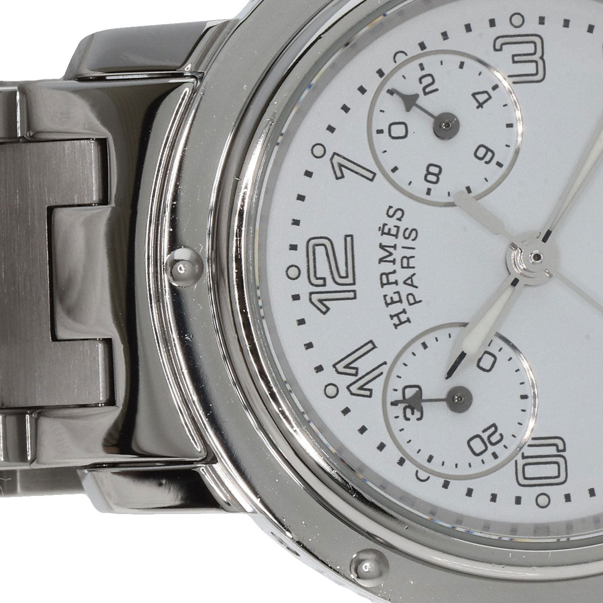 HERMES Watches Quartz CL1.310 Stainless Steel , Stainless Steel Silver Clipper Chronograph New Buckle white dial Women Used