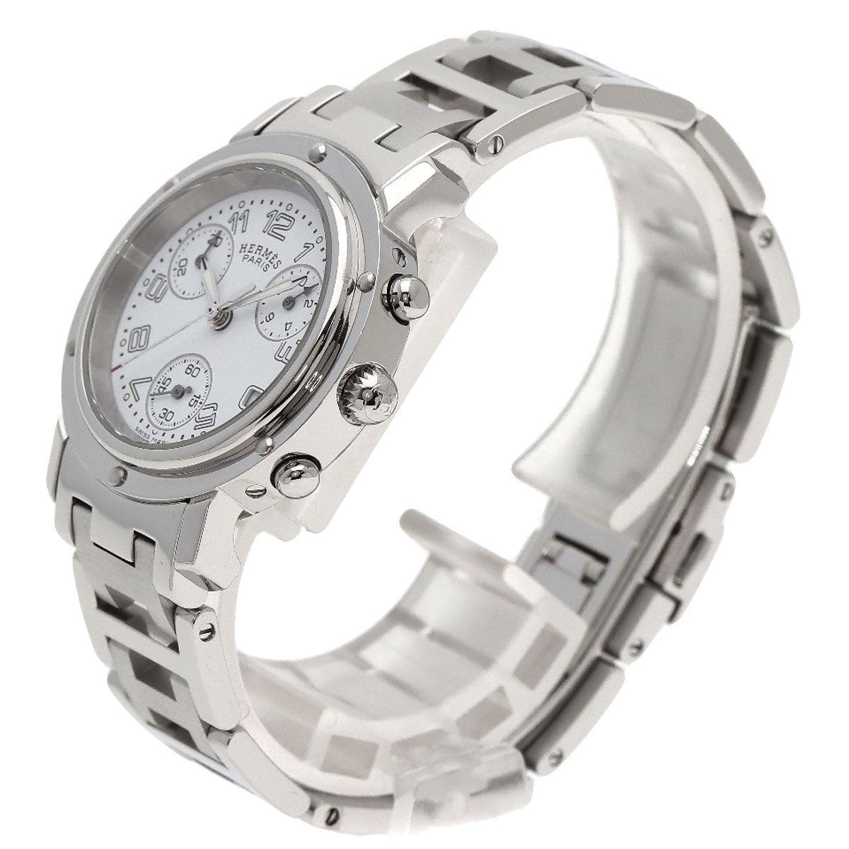 HERMES Watches Quartz CL1.310 Stainless Steel , Stainless Steel Silver Clipper Chronograph New Buckle white dial Women Used