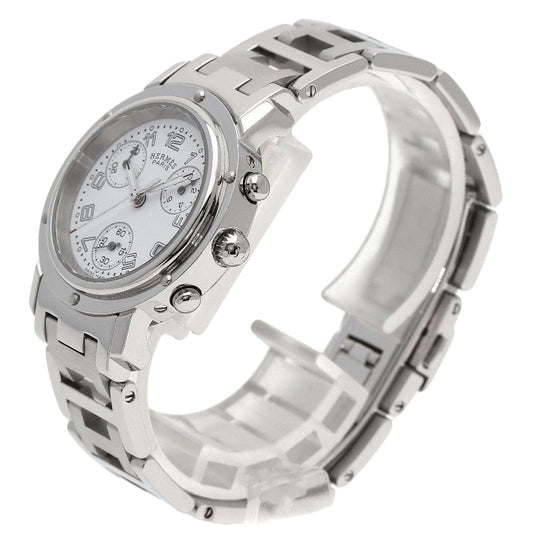 HERMES Watches Quartz CL1.310 Stainless Steel , Stainless Steel Silver Clipper Chronograph New Buckle white dial Women Used