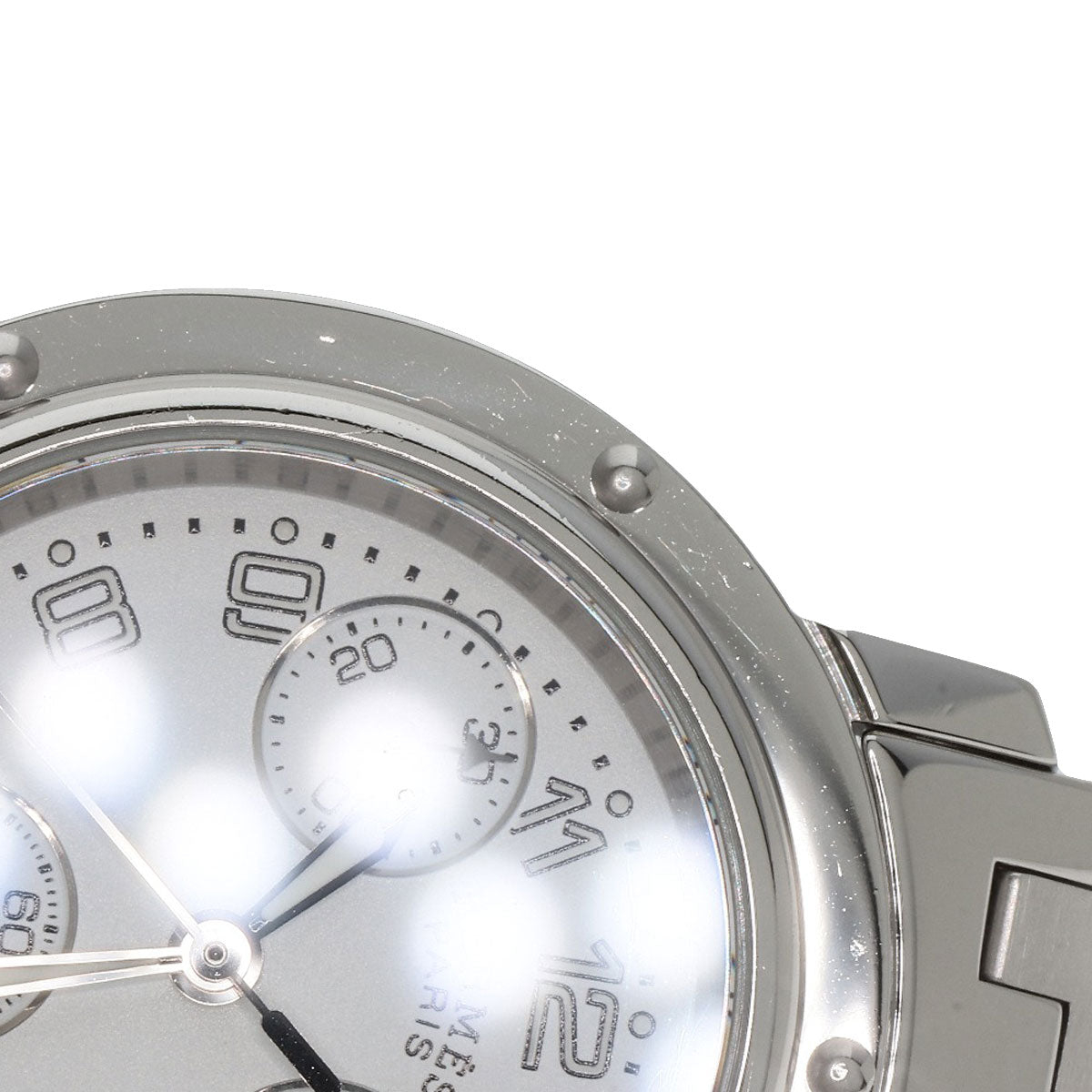 HERMES Watches Quartz CL1.310 Stainless Steel , Stainless Steel Silver Clipper Chronograph New Buckle white dial Women Used