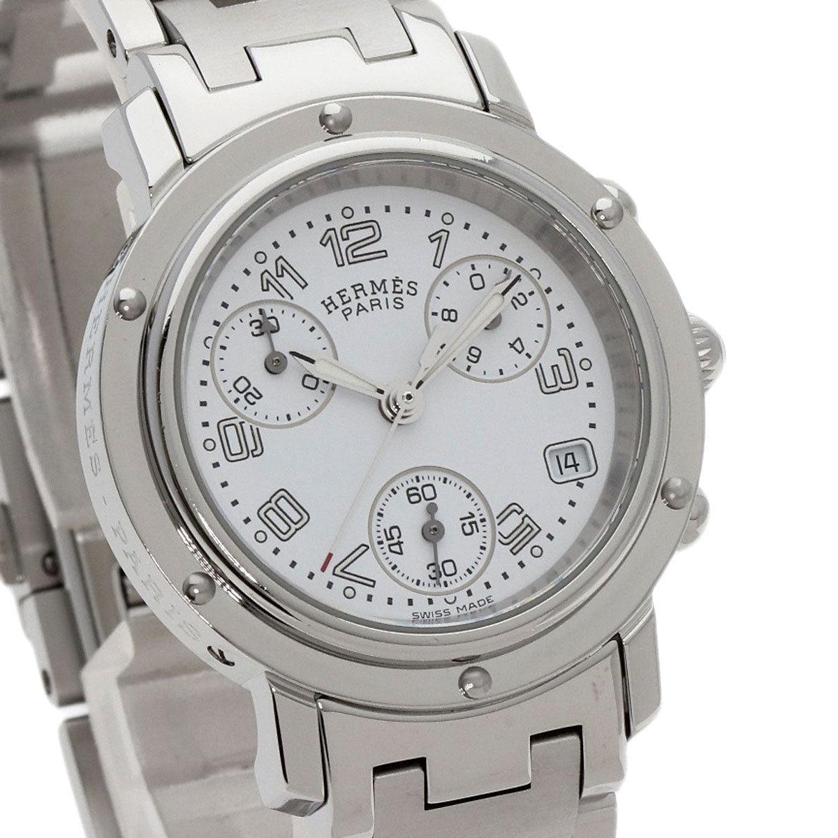 HERMES Watches Quartz CL1.310 Stainless Steel , Stainless Steel Silver Clipper Chronograph New Buckle white dial Women Used