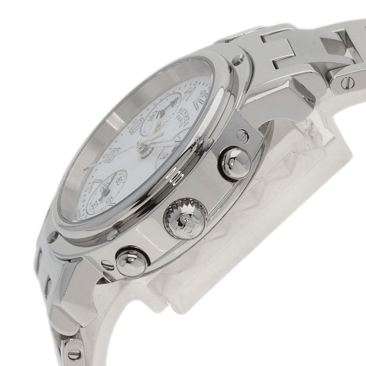 HERMES Watches Quartz CL1.310 Stainless Steel , Stainless Steel Silver Clipper Chronograph New Buckle white dial Women Used