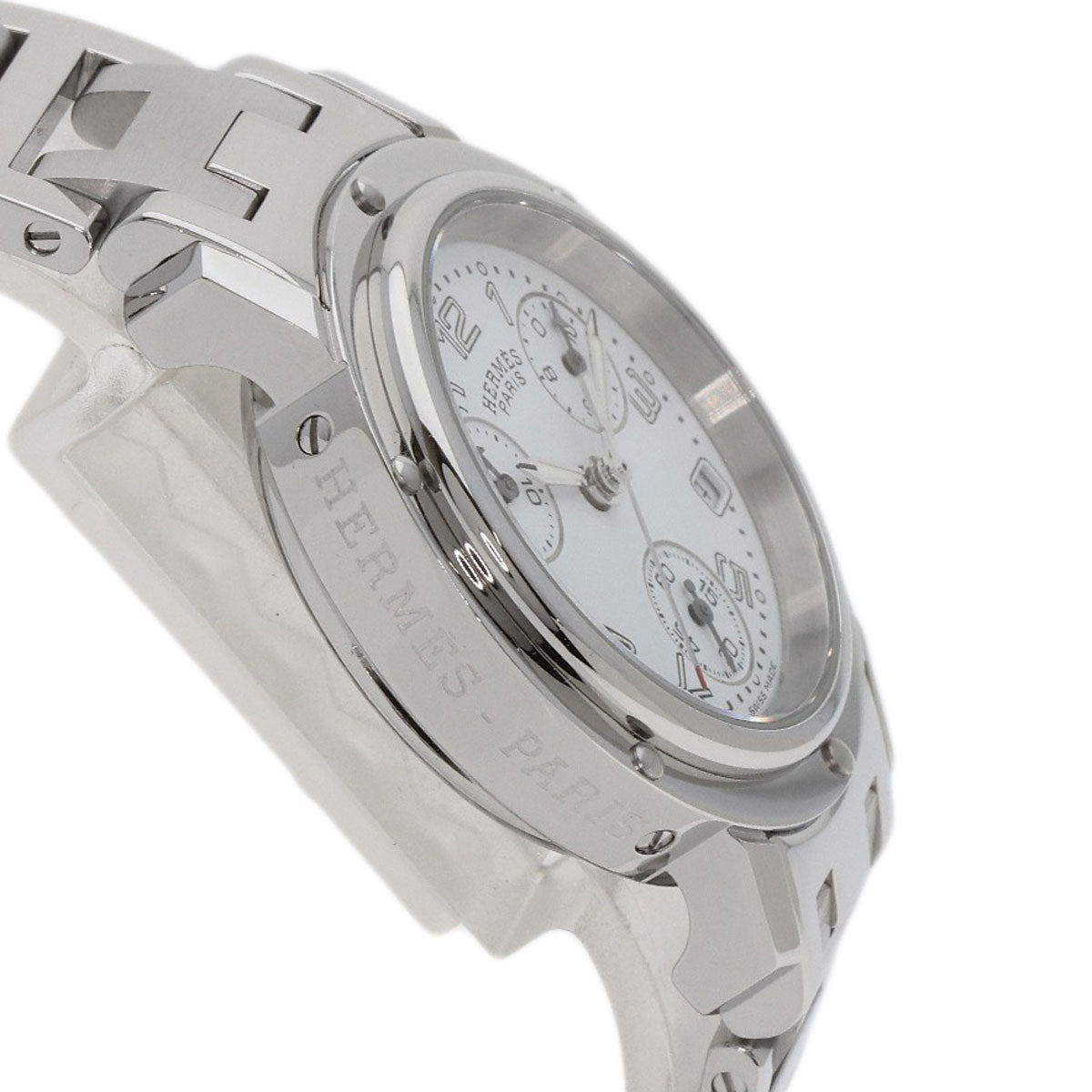 HERMES Watches Quartz CL1.310 Stainless Steel , Stainless Steel Silver Clipper Chronograph New Buckle white dial Women Used