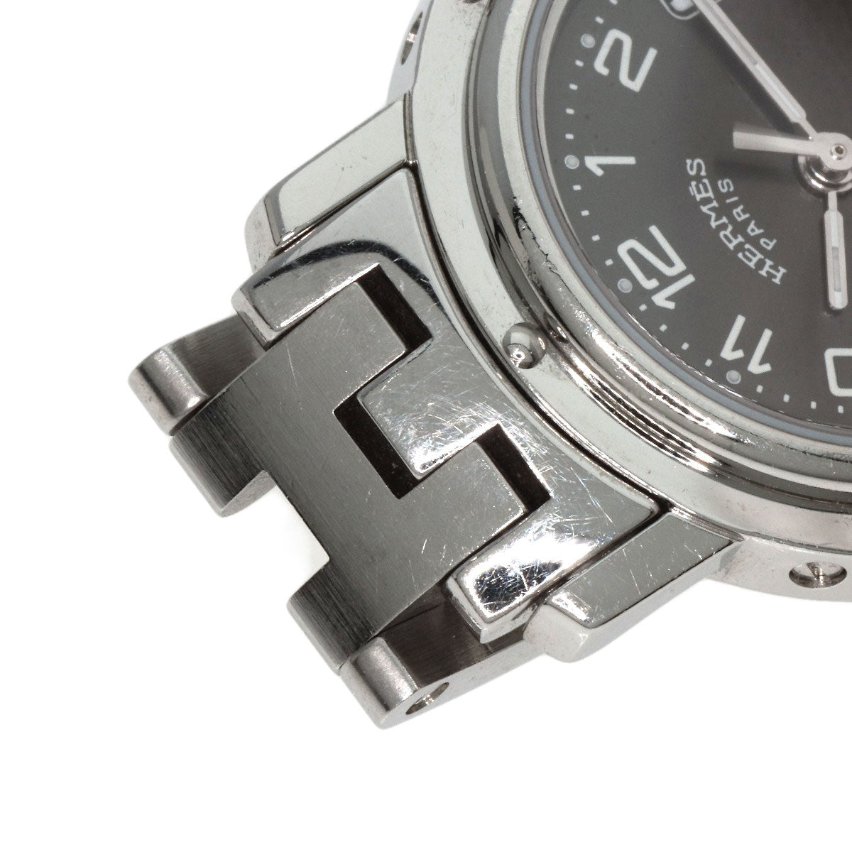 HERMES Watches Quartz CL4.210 Stainless Steel , Stainless Steel Silver Clipper black dial Women Used