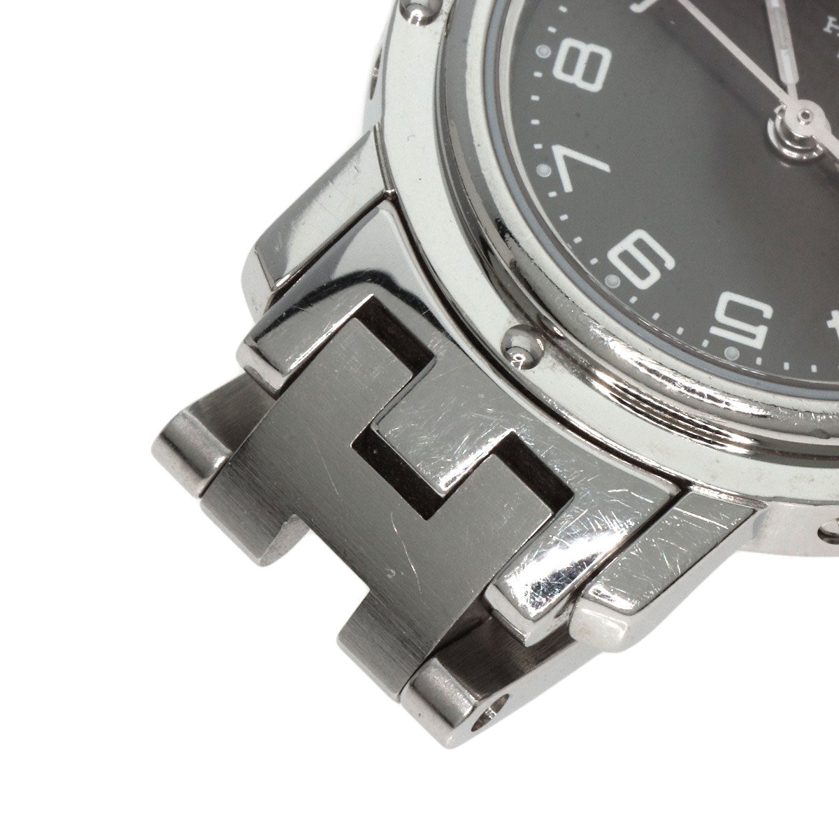 HERMES Watches Quartz CL4.210 Stainless Steel , Stainless Steel Silver Clipper black dial Women Used