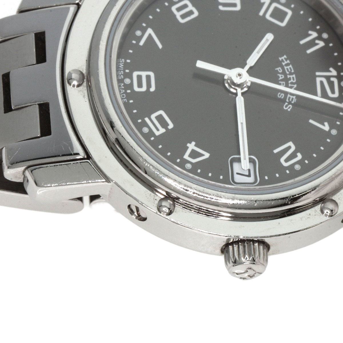 HERMES Watches Quartz CL4.210 Stainless Steel , Stainless Steel Silver Clipper black dial Women Used