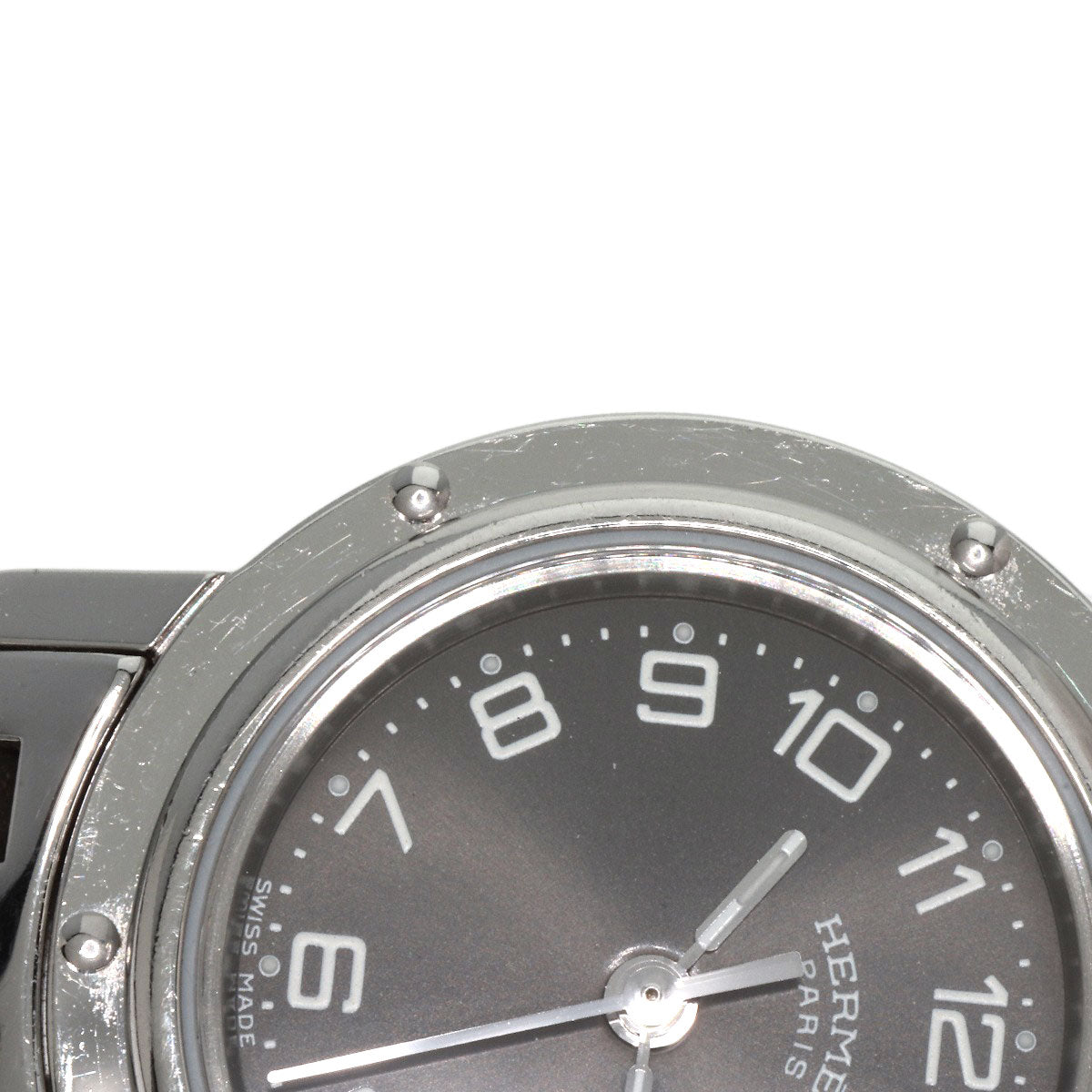 HERMES Watches Quartz CL4.210 Stainless Steel , Stainless Steel Silver Clipper black dial Women Used