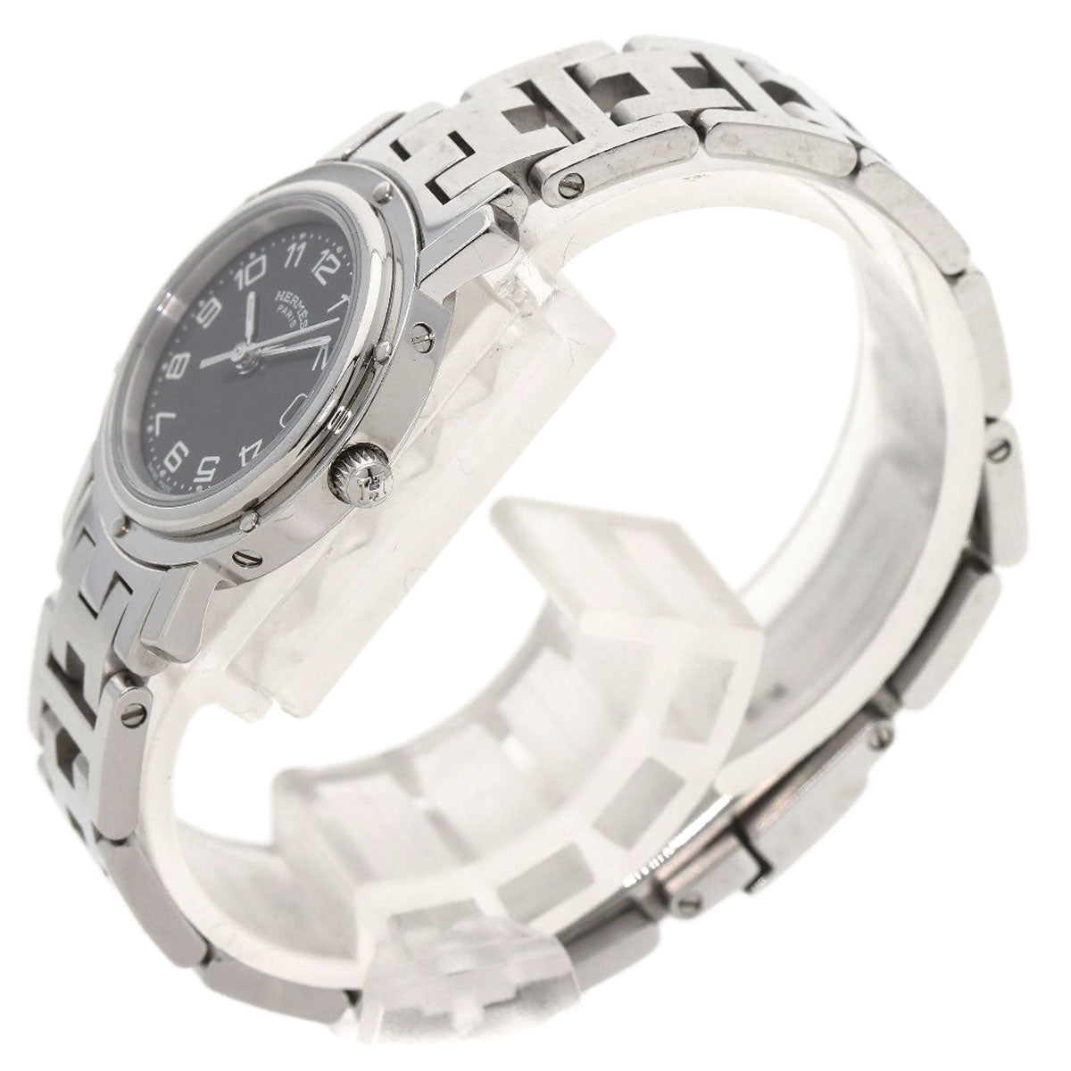 HERMES Watches Quartz CL4.210 Stainless Steel , Stainless Steel Silver Clipper black dial Women Used