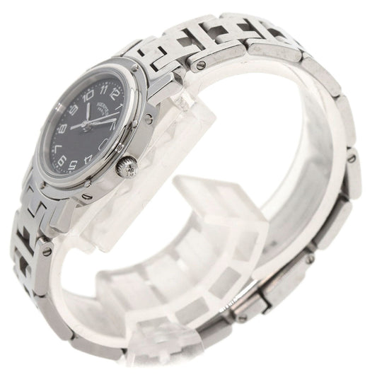 HERMES Watches Quartz CL4.210 Stainless Steel , Stainless Steel Silver Clipper black dial Women Used