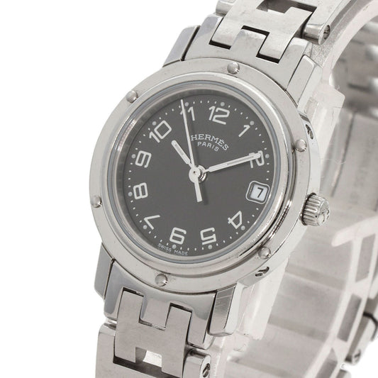 HERMES Watches Quartz CL4.210 Stainless Steel , Stainless Steel Silver Clipper black dial Women Used
