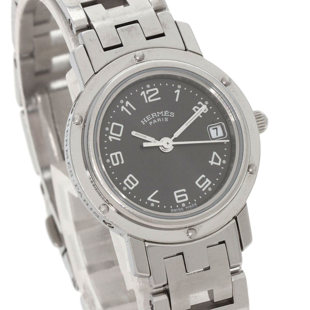 HERMES Watches Quartz CL4.210 Stainless Steel , Stainless Steel Silver Clipper black dial Women Used