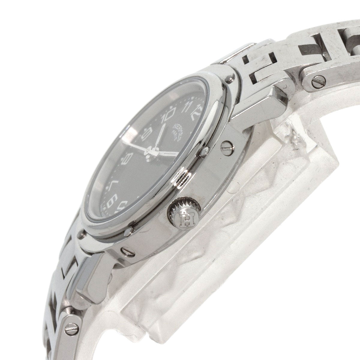 HERMES Watches Quartz CL4.210 Stainless Steel , Stainless Steel Silver Clipper black dial Women Used