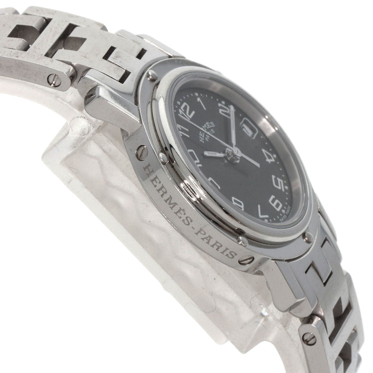 HERMES Watches Quartz CL4.210 Stainless Steel , Stainless Steel Silver Clipper black dial Women Used