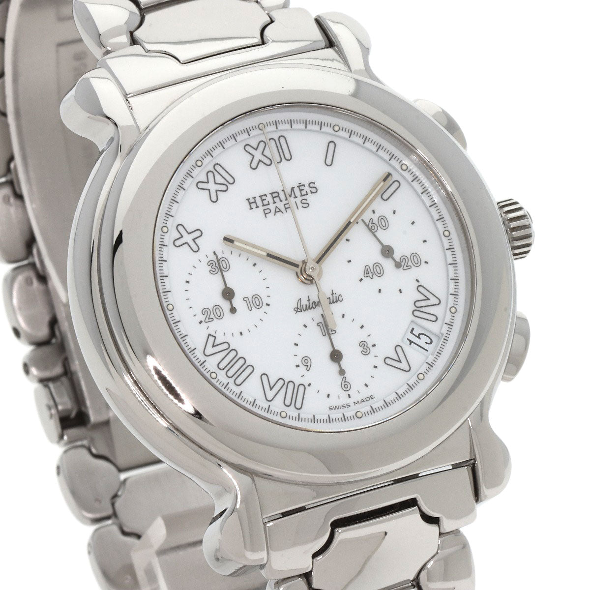 HERMES Watches Mechanical Automatic KP1.910 Stainless Steel , Stainless Steel Silver Ke Plat white dial mens Used