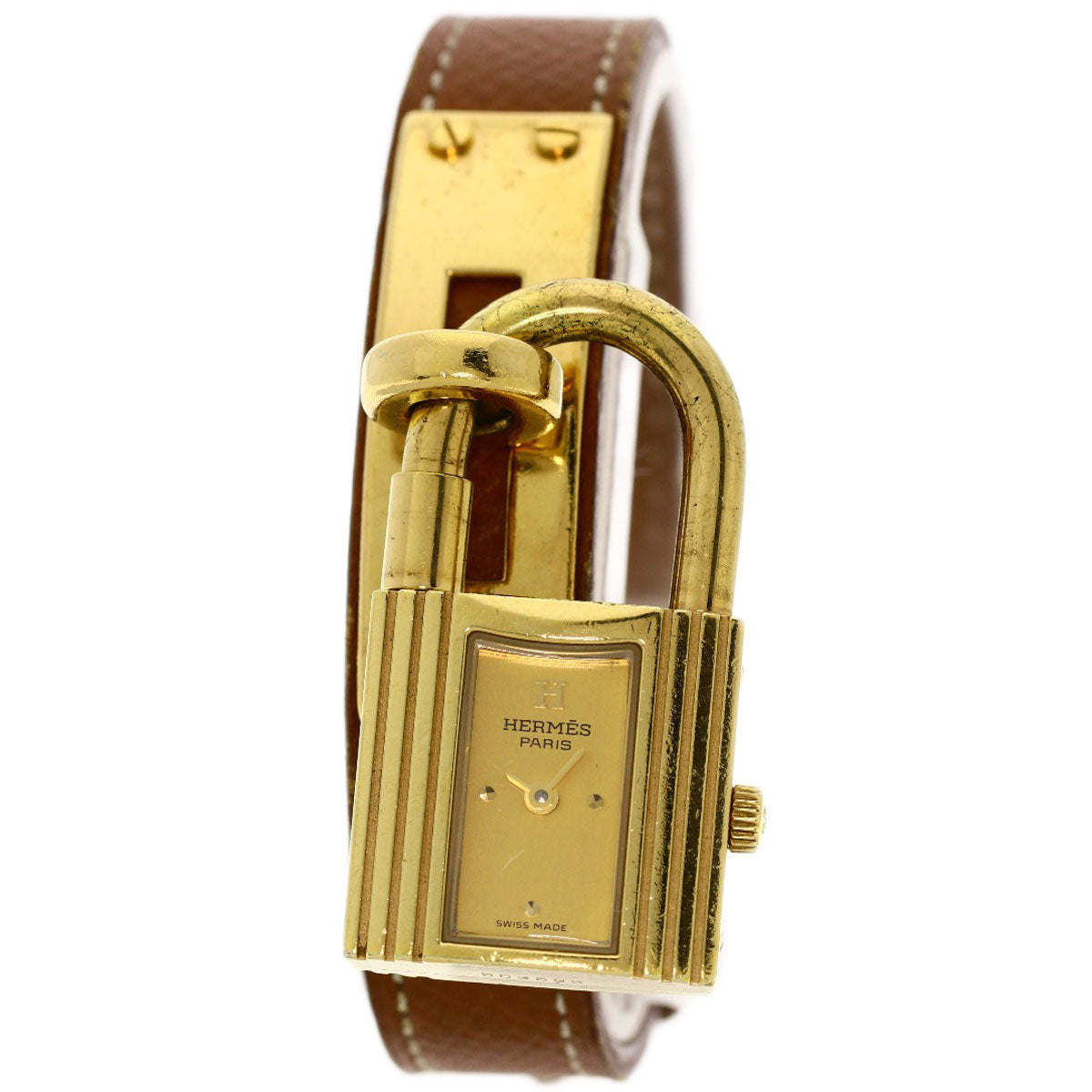 HERMES Watches Quartz Gold Plated, Leather gold Kelly watch gold dial Women Used