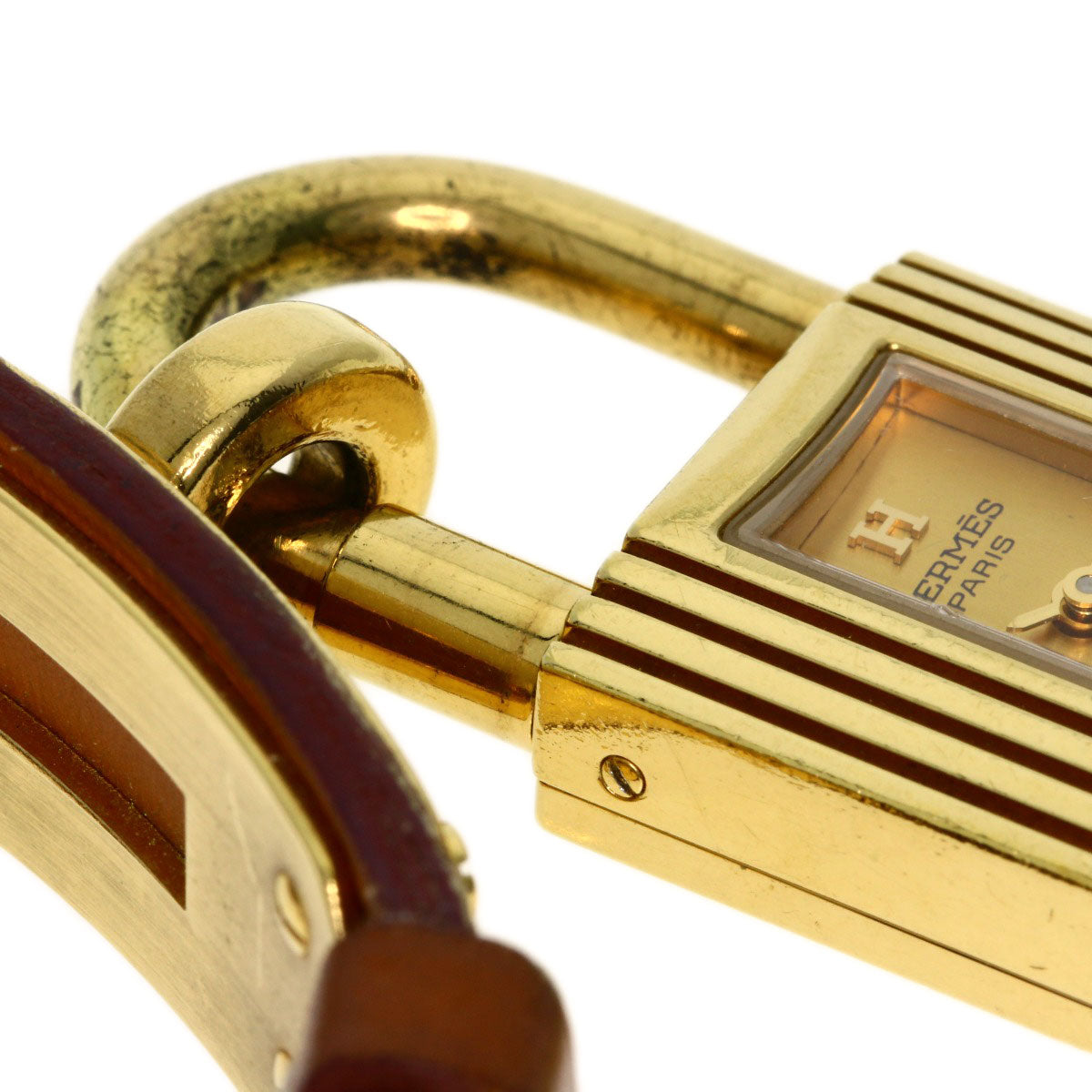 HERMES Watches Quartz Gold Plated, Leather gold Kelly watch gold dial Women Used