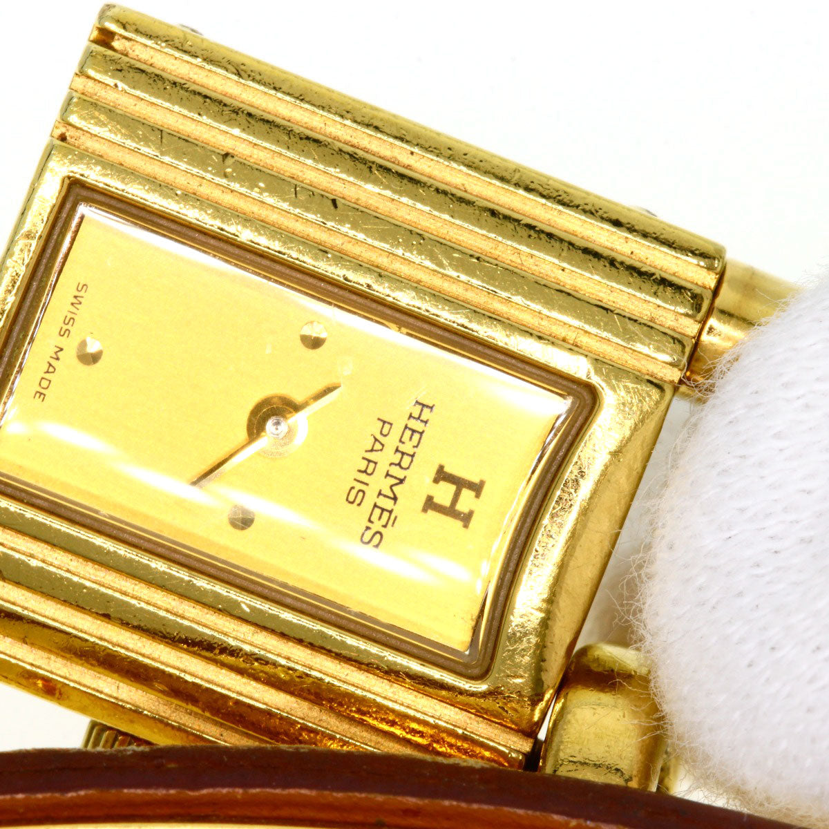 HERMES Watches Quartz Gold Plated, Leather gold Kelly watch gold dial Women Used