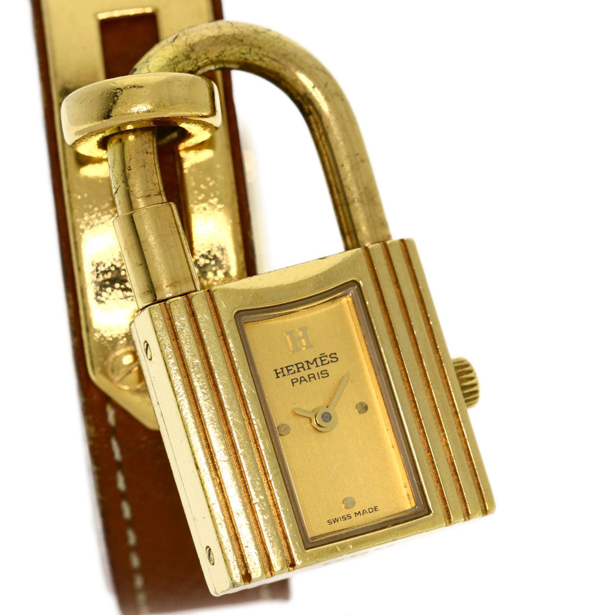 HERMES Watches Quartz Gold Plated, Leather gold Kelly watch gold dial Women Used
