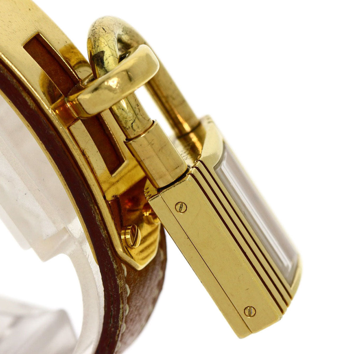HERMES Watches Quartz Gold Plated, Leather gold Kelly watch gold dial Women Used