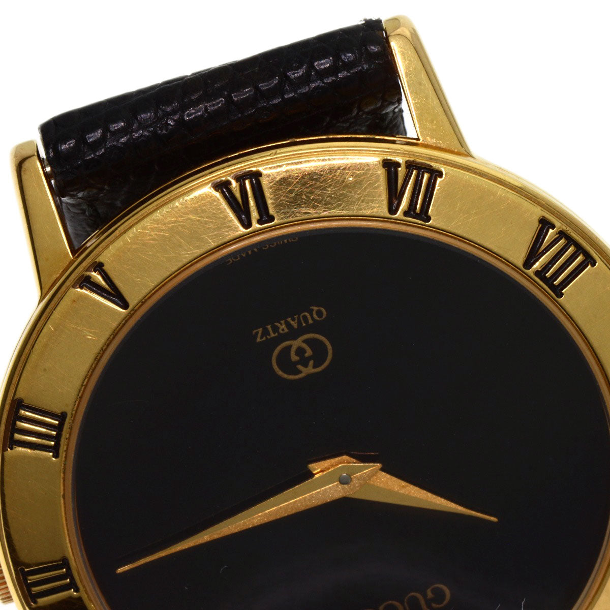 GUCCI Watches Quartz 3001M Gold Plated, Leather gold Round face black dial mens Used