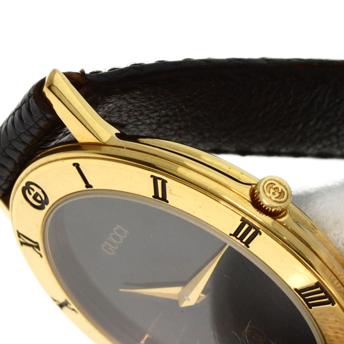 GUCCI Watches Quartz 3001M Gold Plated, Leather gold Round face black dial mens Used