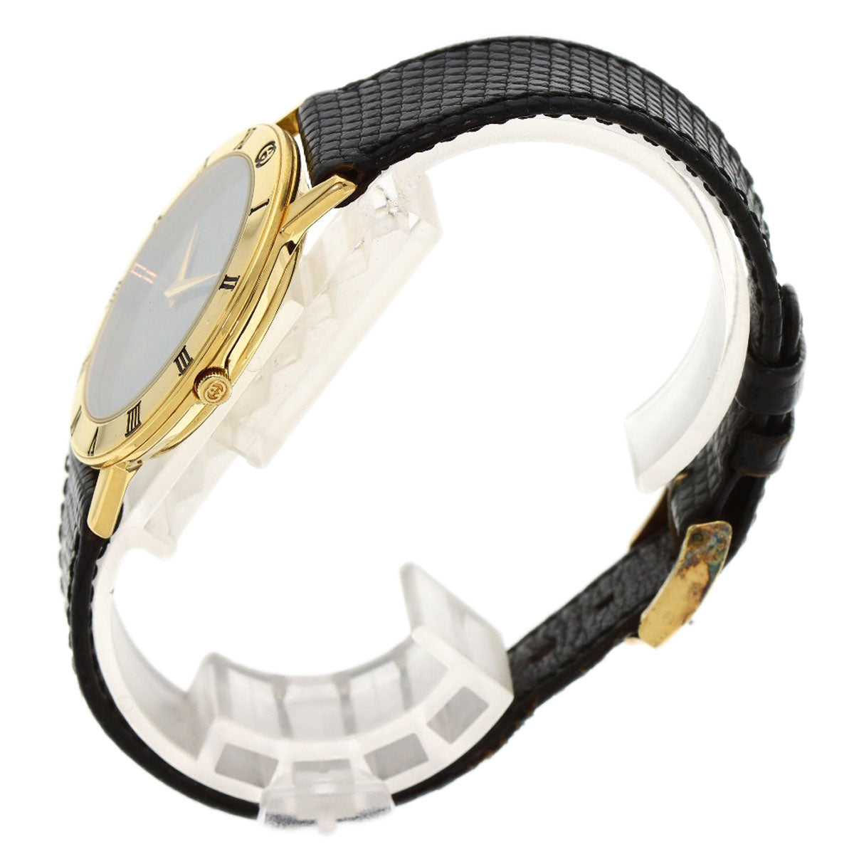 GUCCI Watches Quartz 3001M Gold Plated, Leather gold Round face black dial mens Used