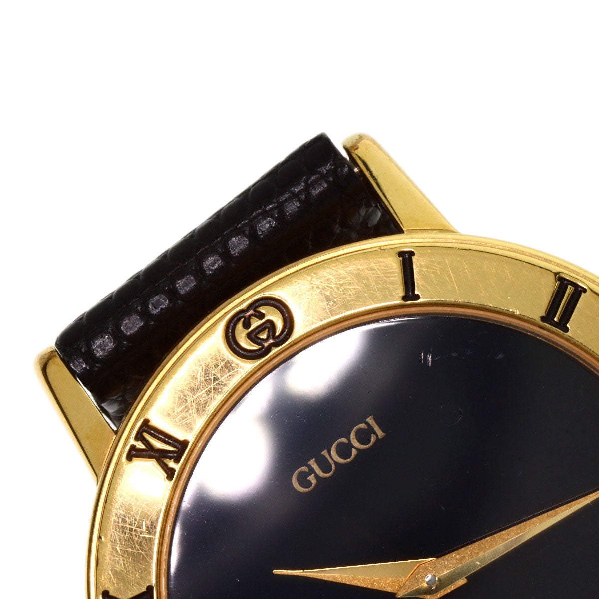 GUCCI Watches Quartz 3001M Gold Plated, Leather gold Round face black dial mens Used
